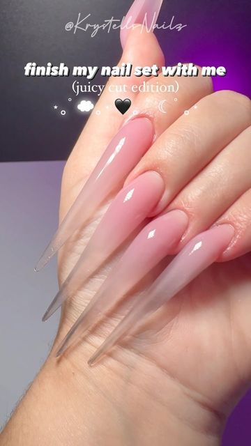 Krystell | Nail Tutorials & Inspiration 🎀 on Instagram: "happy friday the 13th witches 🕷️🕸️🖤✨ what’s your everyday go to nail design? 💭⬇️ i will always love a classic pink shimmery cover color to clear ombré!! 🤤 i love how you can sauce them up or keep them simple & they still look juicy af 👅 @vbeautypure products used — code “KRYSTELL” 🫶🏼🖤 ♡ dehydrator & super bond ♡ xxl nail form ♡ custom acrylic mix: platinum silk, blossom, 205 ♡ @queenofnails size 16 brush ♡ crystal clear acrylic & nail monomer 🛒 shop my favorite products links in my bio 🔗✨ 🎥 filming with @arkonmounts stand model # HD8RV29 | code “KRYSTELL” to save 20% off #macronails #sculptednails #vbeautypure #lanails #krystellsnailz #miaminails #geltopcoat #clearombrenails #nailshaping #stilettonails #nailform #nailpro Clear Stiletto Nails, Nail Monomer, Xxl Acrylic Nails, Xxl Nails, Sweet 16 Nails, 16 Nails, Happy Friday The 13th, Clear Acrylic Nails, Miami Nails