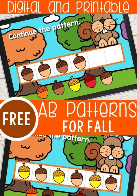 These Squirrel and Acorn Fall Pattern Activities for Preschoolers are a great way to get your little learners practicing the skill of recognizing and completing patterns! Patterns For Preschoolers, Preschool Rules, Teaching Patterns, Preschool Patterns, Ab Patterns, Preschool Units, Fall Preschool Activities, Pattern Activities, Activities For Preschoolers