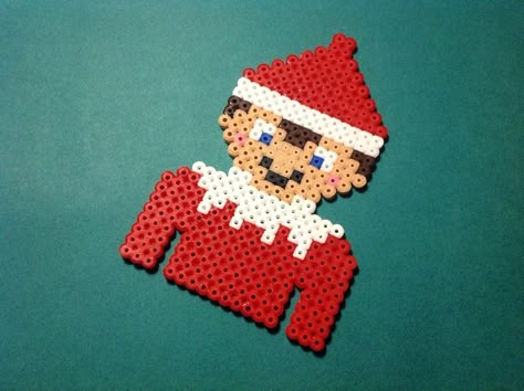 Hama bead Elf on the Shelf. To be left on Christmas Eve as a little 'farewell until next year' gift :) Elf Hama Beads, Elf Perler Beads, Elf On The Shelf Perler Beads, Hama Beads Christmas, Christmas Pebble Art, Christmas Perler Beads, Perler Bead Projects, Beads Christmas, Elf Antics