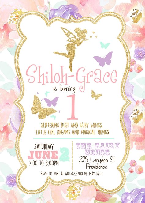 Tinkerbell Butterfly, Fairy Birthday Invitations, Tinkerbell Invitations, Diaper Party Invitations, Frog Birthday, Carousel Party, Birthday Souvenir, Winnie The Pooh Birthday, Girl Birthday Decorations