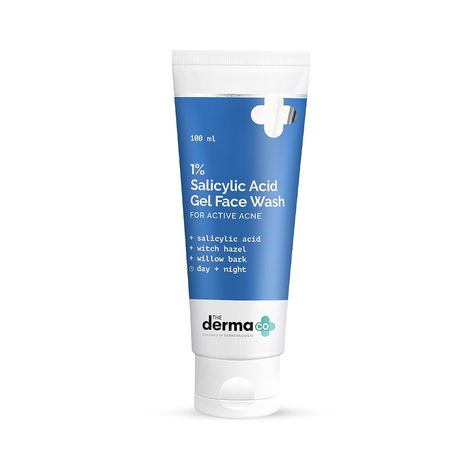 The Derma Co 1% Salicylic Acid Gel Face Wash With Salicylic Acid & Witch Hazel For Active Acne - 100 Ml(Dermaco) Salicylic Acid Face Wash, The Derma Co, Inflamed Pimple, Skincare Board, Salicylic Acid Acne, Skin Care Cleanser, Oil Production, Acne Blemishes, Cosmetic Skin Care