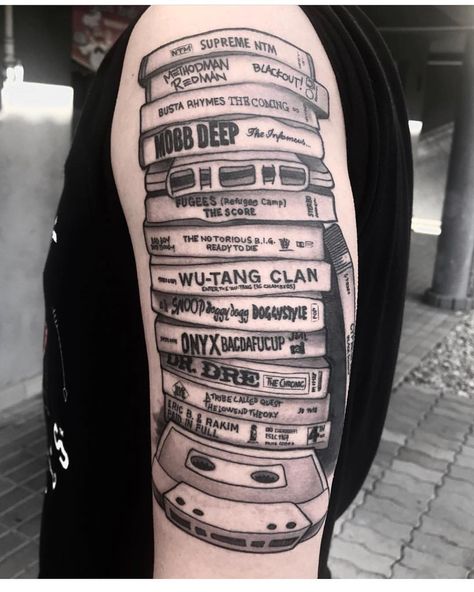 @snoopdogg on Instagram: “Hip hop tat🤜🏾🎼” Hip Hop Tattoo Sleeve, Hop Tattoo Ideas, Hip Hop Tattoo Ideas, Cassette Tattoo, Dj Tattoo, Hop Tattoo, Hip Hop Tattoo, Deep Tattoo, Music Tattoo Sleeves