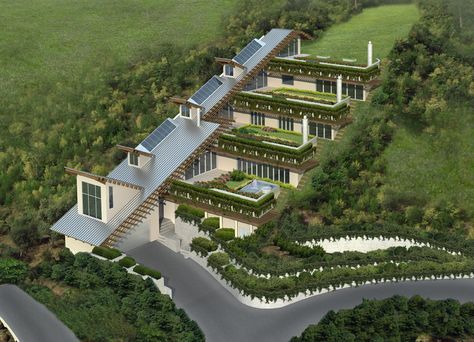 green roof design | green roof « ENVIROSTYLE – Sustainable Interior Design House Built Into Hill, Green Roof Design, Green Roof House, Green Roof Building, Roofing Design, Earth Sheltered Homes, Hardware Stores, Earthship Home, Green Roofs