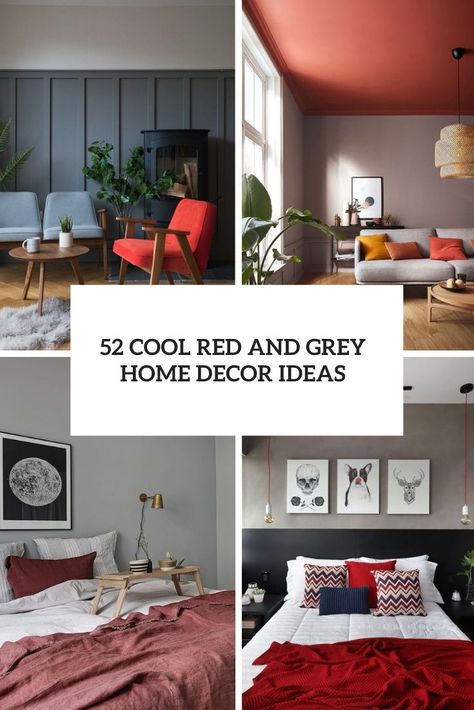 cool red and grey home decor ideas cover Red Gray And White Bedroom, Red Pillows Grey Couch, Red And Grey Room Ideas Master Bedrooms, Black White Grey Red Color Palette, Grey And Red Living Room Ideas, Red Accent Bedroom Ideas, Red And Grey Room, Red And Grey Living Room Ideas, Grey Red Bedroom