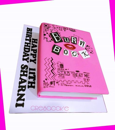 Mean Girls Burn Book Birthday Cake Burn Book Birthday Cake, Burn Book Cake, Book Birthday Cake, Makeup Cupcakes, Sweet Sixteen Decorations, Mean Girls Day, Mean Girls Party, Mean Girls Burn Book, 19 Birthday