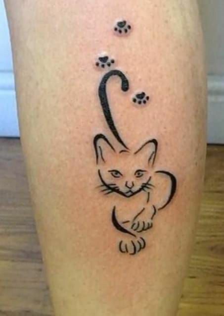 Tattoos For Women Cat, Women's Back Tattoos, Cat Silhouette Tattoos, Cat Paw Tattoos, Animal Tattoos For Women, Kitten Tattoo, Minimal Tattoo Designs, Cat Tattoo Simple, Cute Cat Tattoo