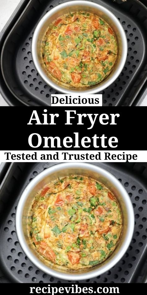 Easy air fryer frittata recipe. This Omelet in air fryer is quick to make, flavorful, healthy, and delicious. Air Fryer Omelette, Air Fryer Frittata, Easy Quick Breakfast, Air Fryer Recipes Eggs, Recipe Easy Quick, Air Fryer Recipes Chicken Breast, Omlet Recipes, Omelette Recipe Easy, Air Fryer Recipes Breakfast