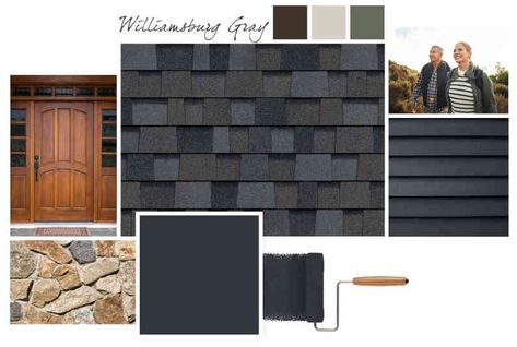 Pairing Type - Inkwell & Williamsburg Gray | Owens Corning Roofing Williamsburg Gray Shingles, Diy Roofing, Exterior House Paint, Shingle Colors, Color Design Inspiration, Iron Accents, Roof Colors, Cool Roof, Dark Home