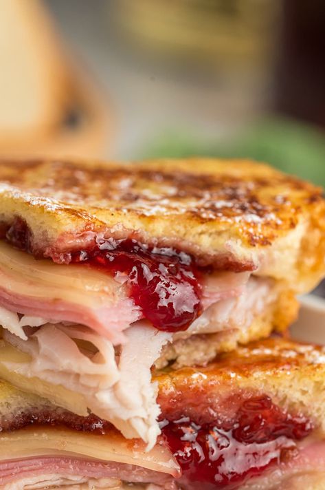 Turkey And Jam Sandwich, Sandwiches On Croissants, Jam And Cheese Sandwich, Breakfast Monte Cristo Sandwich, Turkey Jam Sandwich, Recipes With Deli Ham Slices, Denver Sandwich Recipes, Sandwiches With Jam, Baked Monte Cristo Sandwich