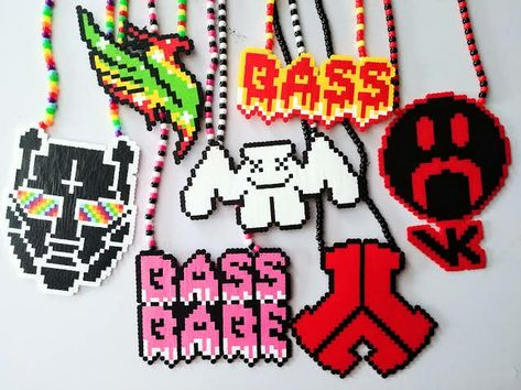 Mario Christmas, Perler Necklace, Kandi Rave, Perler Designs, Rave Edm, Lost Lands, Melty Bead Patterns, Perler Ideas, Festival Ideas