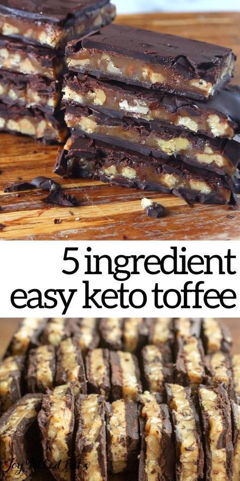 This homemade keto toffee from Joy Filled Eats is so easy and so satisfying! It looks and tastes like the expensive bark in fancy chocolate shops. This buttery walnut sugar free toffee candy has only 5 ingredients plus salt and takes minutes. Even if you've never made candy before you can make this! Try this delicious candy recipe today! It is gluten-free, sugar-free and THM friendly. Keto Toffee, Dolce Poche Calorie, Toffee Candy, Desserts Keto, Toffee Bars, Postre Keto, Keto Candy, Low Carb Snack, Keto Cake