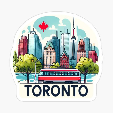 Get my art printed on awesome products. Support me at Redbubble #RBandME: https://www.redbubble.com/i/sticker/Toronto-Ontario-Canada-by-HowToCanadian/154153044.EJUG5?asc=u Canada Stickers, Toronto Ontario Canada, Toronto Canada, Toronto Ontario, Nature Color Palette, Ontario Canada, Abstract Watercolor, Ontario, Watercolor Illustration