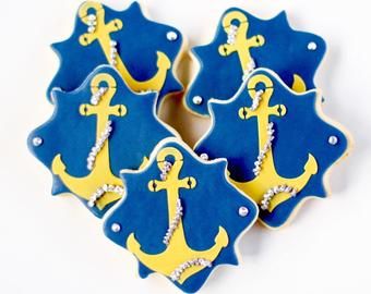 Anchor Cookies, Military Cake, Sour Cream Sugar Cookies, Navy Coast Guard, Nautical Cake, Shower Party Favors, Plaque Cookies, The Anchor, Cookie Box