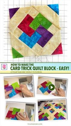 Card Trick Quilt Block Free Pattern, Card Trick Quilt Block, Squaring Up Quilt Blocks, Card Trick Quilts, Card Trick Quilt Pattern Free Printable, Folded Corners Quilt Block Free Pattern, Card Trick Quilt Pattern, Card Trick Quilt, Strip Quilting