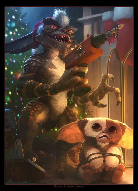 ArtStation - "Gremlins Xmas" fan-art, Xavier Ribeiro Gremlins Wallpaper Iphone, Gremlins Wallpaper, Gremlins Art, Gizmo Gremlins, The Gremlins, 80's Movies, Christmas Horror, Spooky Christmas, Movies Art