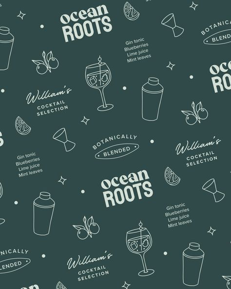 modern brand pattern for a botanic cocktail bar #brandingboard #logo #moderndesign😀. Botanical Pattern Design, Coffee Pattern Design, Personal Branding Graphic Design, Brand Pattern Design Visual Identity, Bartender Illustration, Cocktail Bar Logo, Ocean Branding, Logo Pattern Design, Brand Pattern Design