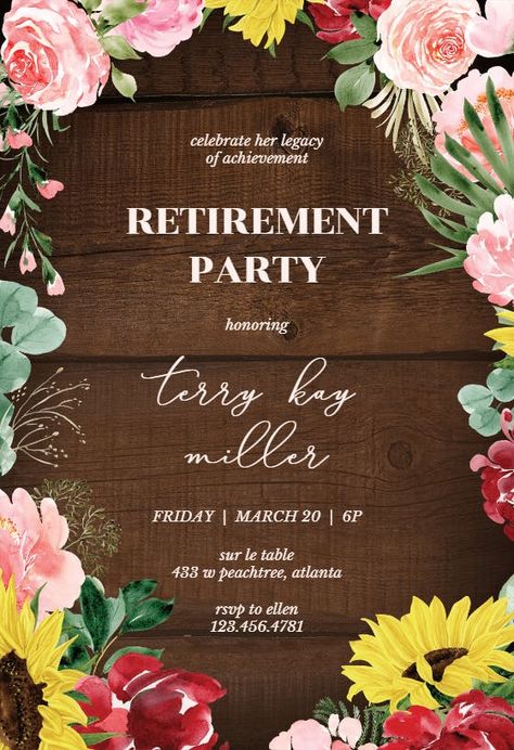 Retirement Invitations Template Free, Retirement Invitation Card Template, Retirement Party Invites, Retirement Invitation Card, Farewell Invitation Card, Burgundy Sunflower, Farewell Invitation, Farewell Party Invitations, Retirement Party Invitation