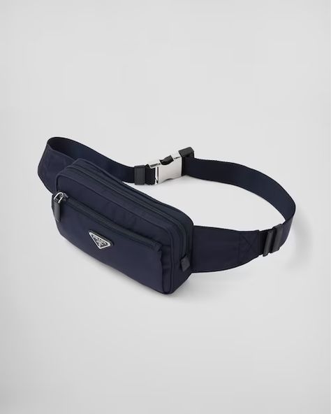 Navy Re-Nylon and Saffiano leather belt bag | Prada Prada Belt Bag, Prada Belt, Bag Prada, Hybrid Design, Leather Belt Bag, Dry Cleaners, Triangle Logo, Belt Bag, Leather Belt