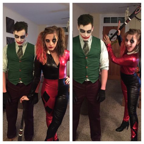 The Joker and Harley Quinn couples Halloween costume Harley Quinn Couple Costume, Harley Quinn And Joker Costume Couple, Couple Halloween Costumes Joker And Harley, Couples Halloween Costume Harley Quinn And Joker, Joker And Harley Quinn Costume Girl Duo, Haley Quinn And Joker Halloween, Joker And Harley Quinn Costume, 2019 Joker Costume, Halloween Joker