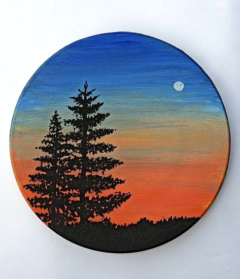 Round Box Painting Ideas, Easy Wood Slice Painting, Round Canvas Ideas Easy, Circle Board Painting, Wooden Circle Painting Ideas, Circle Canvas Ideas, Circle Wood Painting Ideas, Circle Painting Ideas, Circle Painting Ideas Easy