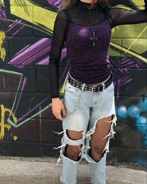 Grunge, rockstar,black, aesthetic, fishnet outfit, 2000s, 90s, grommet belt, thrift, emo, scene girl, mesh top Fishnet Arm Sleeves, Fishnet Top Outfit, Black Mesh Top Outfit, Black Fishnet Top, Mesh Top Outfit, Fishnet Outfit, 90’s Grunge, Red Fishnets, Grommet Belt