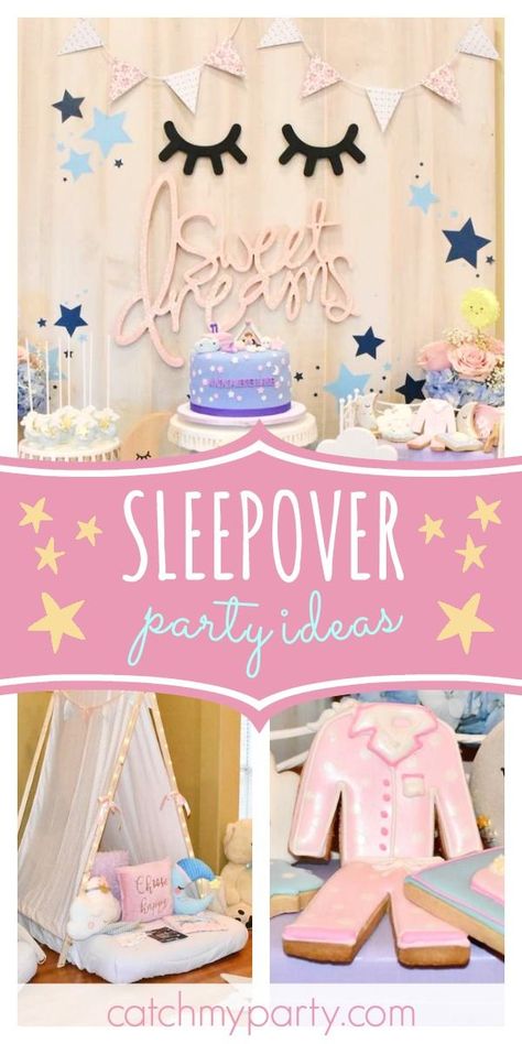 Take a look at this magical sleepover! The cookies are adorable!  See more party ideas and share yours at CatchMyParty.com #catchmyparty #partyideas #sleepover #moon #stars #girlbirthdayparty Birthday Slumber Party, Slumber Party Birthday, Girls Birthday Party Themes, Birthday Party Activities, 2 Birthday, Sleepover Party, Slumber Party, 11th Birthday, Girl Birthday Party