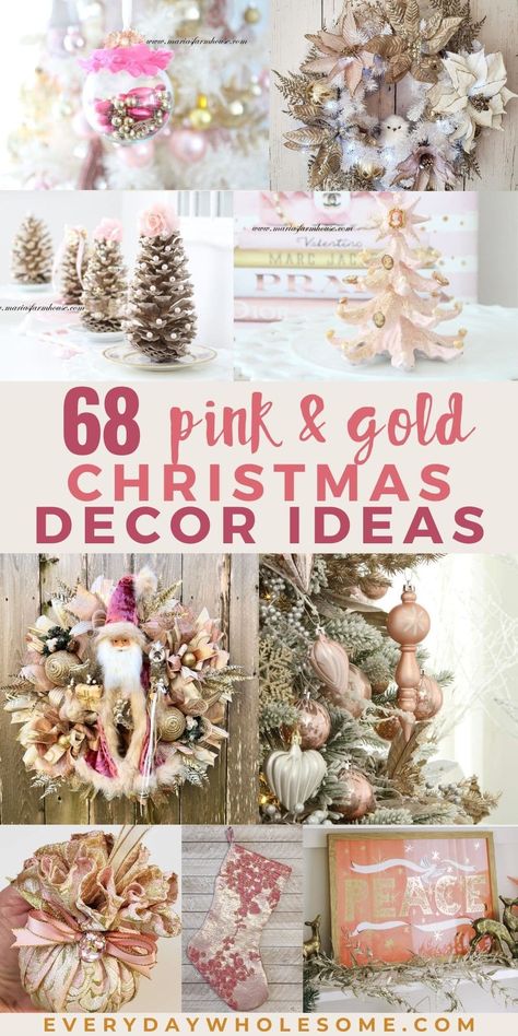 Pink And Gold Christmas Decor, Garland Trees, Pink And Gold Christmas, Pink Christmas Tree Decorations, Rose Gold Christmas Tree, Rose Gold Christmas Decorations, Gold Christmas Decor, Custom Wreaths, Pink Christmas Decor