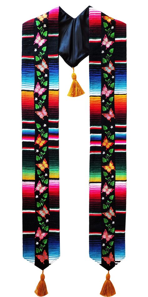 PRICES MAY VARY. THE MEXICAN SCARF FOR GRADUATION is a piece of art from Mexico. It has an angled end V-neck backing for ultimate comfort allowing the sash to adapt and hang comfortably over the shoulders. THESE AUTHENTIC MEXICAN GRADUATION SASHES are approximately 36 inches long each side x 5 inches wide. Soft inside satin finish. THE SERAPE BLANKET STOLES ARE MADE IN MEXICO USING TRADITIONAL METHODS. 25% Cotton, 25% Acrylic and 50% Polyester thick woven thread. PERFECT ADDITION TO ANY GRADUATI Mexican Graduation Sash, Mexican Scarf, Mexican Graduation Cap, Graduation Mexican, Mexican Sarape, Mexican Graduation, Senior Szn, Serape Blanket, Graduation Sash