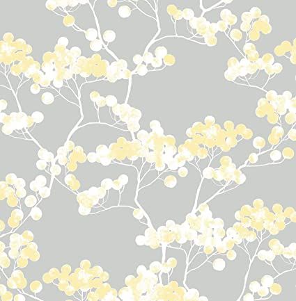 NextWall Cyprus Blossom Peel and Stick Wallpaper (Buttercup & Gray) - - Amazon.com Wallpaper Rolls, Smooth Walls, Modern Wallpaper, Grey Wallpaper, Burke Decor, Vinyl Wallpaper, Wallpaper Samples, Wallpaper Roll, Self Adhesive Wallpaper