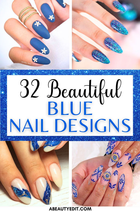 Blue Nails Blue Nail Inspiration, Short Blue Nails, Black Toe Nails, Blue Nail Art Designs, Blue Gel Nails, Navy Blue Nails, Baby Blue Nails, Fingernail Designs, Classy Nail Designs