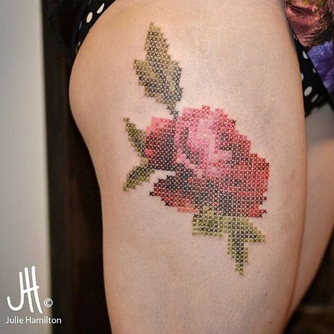 inkedmag's photo on Instagram Stitch Tattoos For Women, New Tattoo Styles, Cross Stitch Tattoo, Pixel Tattoo, Julie Hamilton, Avatar Tattoo, Tatoo Inspiration, Star Wars Tattoo, New Tattoo