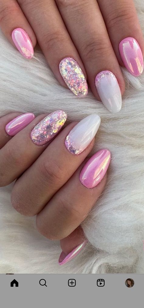 Pink Shellac Nails Designs, Summer Nails Bright Pink, Nails 2024 Almond, Sparkle Summer Nails, Bio Gel Nail Designs, Pink Summer Nails 2024, Hen Do Nails, Nails Ete, Thanksgiving Nails Design