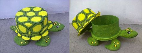 Tortuga con material reciclado terminada. Recycle Box, Origami, Planter Pots, Recycling, Mario Characters, Pet, Quick Saves, Art