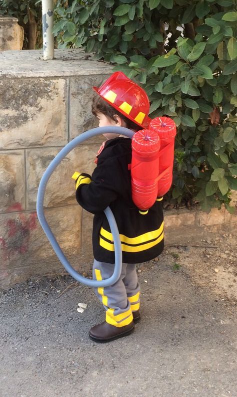 Fire Fighter Costume Diy, Diy Fire Extinguisher For Kids, Diy Fireman Costume Kids, Diy Firefighter Costume Kids, Firefighter Costume Diy, Fireman Costume Kids, Toddler Firefighter Costume, Diy Firefighter Costume, Diy Fireman Costumes