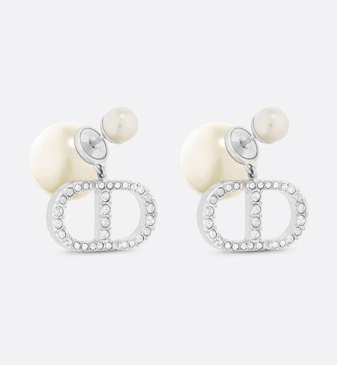 Dior Tribales Earrings Silver-Finish Metal with White Resin Pearls and Silver-Tone Crystals | DIOR Dior Earrings, Christian Dior Couture, Dior Couture, Timeless Accessories, Silver Pearls, Designer Jewelry, Earrings Silver, Hallmark, The Modern