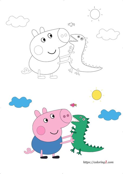 Peppa Pig George with Dinosaur Coloring Pages - 2 Free Coloring Sheets (2021) Peppa Pig Easter, Peppa Pig Drawing, Peppa Pig Imagenes, Peppa Pig Happy Birthday, Peppa Pig Christmas, Peppa Pig Colouring, Pig Halloween, Peppa Pig George, Peppa Pig Coloring Pages