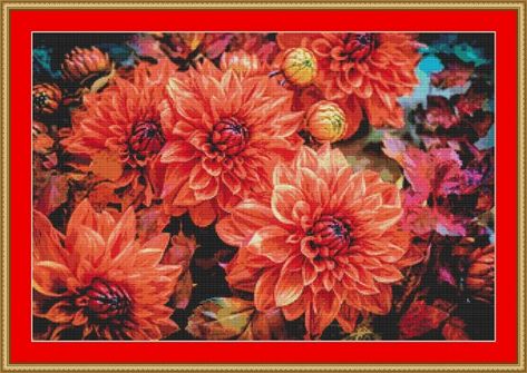 Fine Art Cross Stitch, Dahlia Flowers, Dahlia Flower, Stitch Design, Cross Stitch Designs, Dahlia, Cross Stitch Pattern, Color Matching, Stitch Pattern