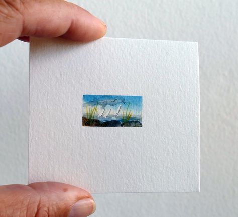 Mini Watercolor Paintings, Seaside Landscape, Mini Watercolor, Miniature Watercolor, Tiny Art, Old Frames, Watercolor Landscape Paintings, House Wall, Watercolor Paint