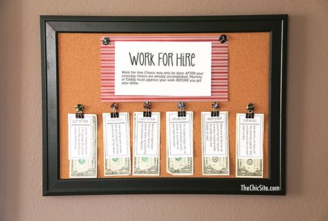 chore board free printable - work for hire, extra chore jobs for pay, encourage entrepreneuership, this would be cute with clothes pins, though it would be more permanent Chores Board, Saturday Chores, Chore Ideas, Free Printable Chore Charts, Chore Cards, Site Work, Chore Board, Work For Hire, Rachel Hollis