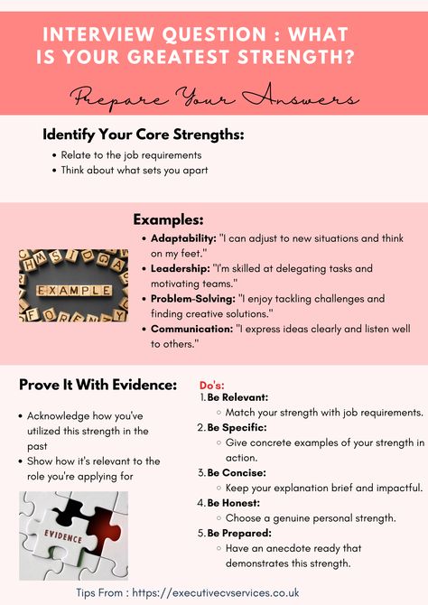 Ace your next job interview with these essential tips! From crafting your personal story to showcasing your strengths and weaknesses, this infographic guides you through the most common interview questions. Plus, get insights on making a lasting first impression and asking the right questions. Check out our pin for a comprehensive interview prep! #JobInterview #CareerAdvice #InterviewSuccess #CareerGrowth #InterviewQuestions #Interview Tips from executivecvservices.co.uk First Interview Tips, Interview Weakness Answers, Weaknesses For Interview, Career Development Quotes, Weakness Interview, Most Common Interview Questions, Work Interview, Cv Writing, Job Interview Preparation