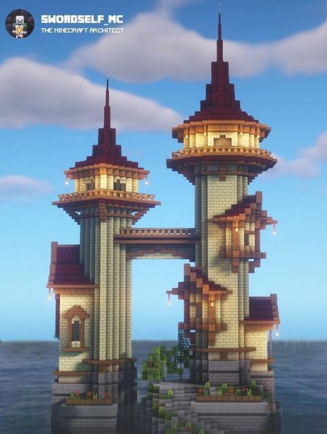 Minecraft Towers Ideas, Minecraft Tower Blueprints, Minecraft Sea House, Minecraft House With Tower, Minecraft Wizard House, Minecraft Tower House, Minecraft Tower Ideas, Minecraft Towers, Minecraft Wizard Tower