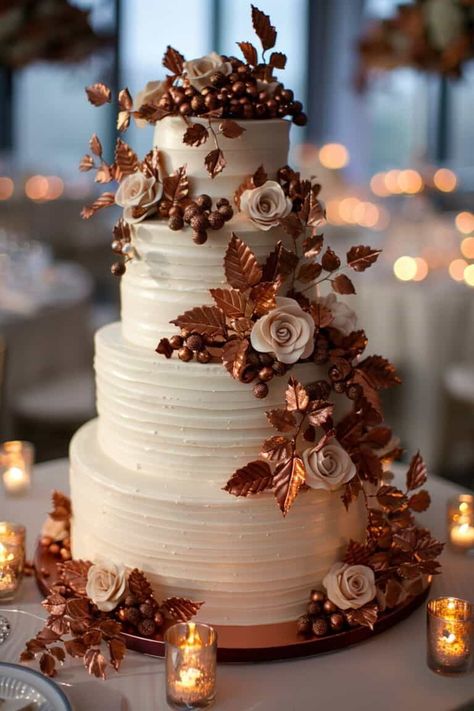 Brown Gold Wedding Theme, Brown Theme Wedding Cake, Brown Ivory And Gold Wedding, Brown Gold Cream Wedding Decor, Chocolate And Gold Wedding Cake, Wedding Cake Brown, Brown Wedding Cake, Brown Wedding Theme, Irish Wedding Vows