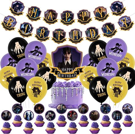 Wednesday Addams Party, Wednesday Addams Birthday, Hotwheels Birthday Party, Balloons Cake, Halloween Mold, Cake Decorating Kits, Cake Banner Topper, Balloon Cake, Birthday Halloween Party