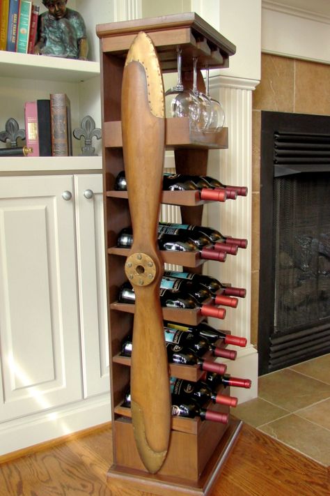 Wood Airplane Propeller Wine Rack--http://www.asimplertime.com/Wood-Airplane-Propeller-Wine-Rack/PAAAIACONDDNDEEC/product# Aviation Bar, Airplane Furniture, Aviation Room, Dad Presents, Aviation Furniture, Building Shelves, Wood Airplane, Wood Props, Airplane Propeller