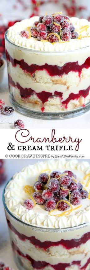 Cranberry Trifle, Winter Sweets, Trifle Recipes, Weight Watcher Desserts, Cheesecake Trifle, Cranberry Cheesecake, Dessert Oreo, Soft Cake, Homemade Custard