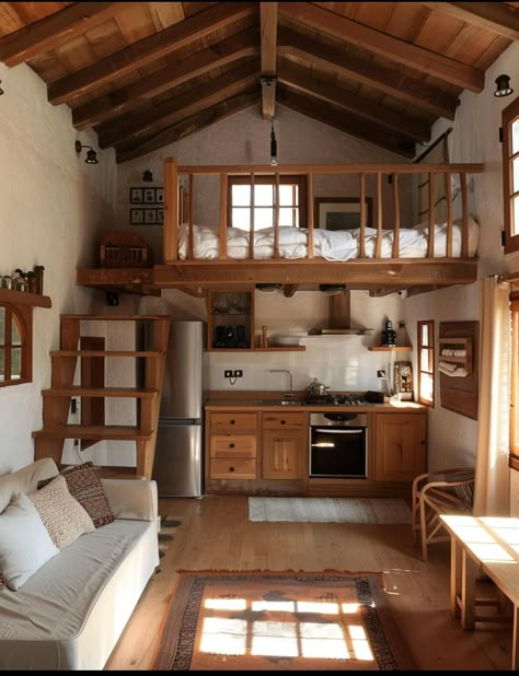 Mini Home Design, Tiny Home Western, Western Tiny House, Double Loft Tiny House Rustic, Tiny Home Decor, Shed To Home, Tiny House Hunting Cabin, Old Timy Houses, Shed Interior