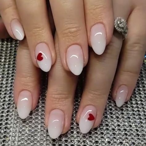 Valentine's Day Nails. Ombre Nails. Oval Nails. Heart Nails. Acrylic Nails. Gel Nails. Oval Acrylic Nails, Nails Oval, Chic Nail Designs, Heart Nail Designs, Nails Ombre, Valentine Nail Art, Romantic Nails, Pink Ombre Nails, Valentine Nails