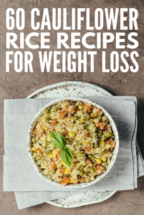 60 Cauliflower Rice Recipes | If you want to know how to make cauliflower rice, this post has all the basics, along with some of the best healthy, easy to make recipes you'll wish you tried sooner! From simple cheesy recipes, to low carb keto cauliflower rice, to spicy Mexican ideas, to flavorful Asian fried cauliflower rice, to vegan recipes chock full of plant-based protein, you can meal prep many of these so you have a healthy and filling meal on even your busiest days! Riced Califlower Recipes, Cauliflower Rice Recipes Healthy, Rice Dishes Healthy, Keto Cauliflower Rice, Mexican Ideas, Make Cauliflower Rice, Fried Cauliflower Rice, Cauliflower Rice Casserole, Cauliflower Side Dish