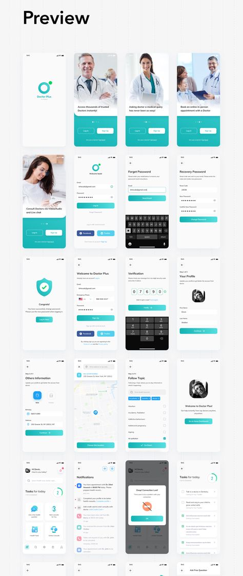 Doctor Plus - For Patient iOS UI Kit — UI Kits on UI8 Medical Dashboard, Mern Stack Developer, Desain Ux, Drone App, Health App Design, Health Application, Medical App, Ios Ui, Mobile App Design Inspiration