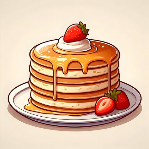 Cute Food Drawings Aesthetic, Food Drawing Aesthetic, Sweet Food Drawing, Crepe Illustration, Food Cartoon Illustration, Pancakes Drawing, Breakfast Drawing, Cartoon Food, Food Illustration